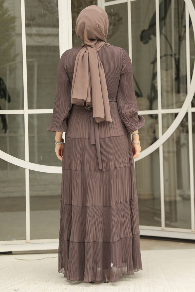 Modest Dark Mink Ruffle Dress 44761KV - 3