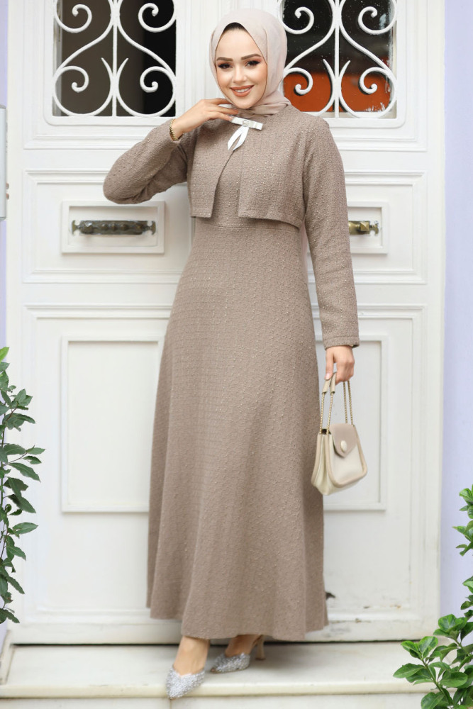 Modest Dark Mink Tweed Dress 61481KV - 2