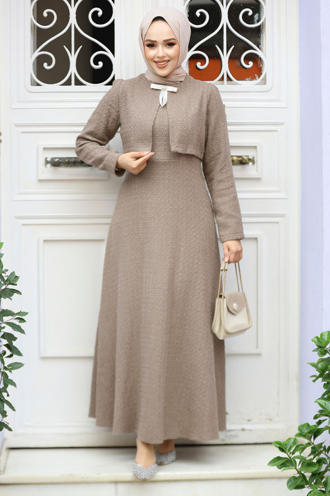 Modest Dark Mink Tweed Dress 61481KV - 1
