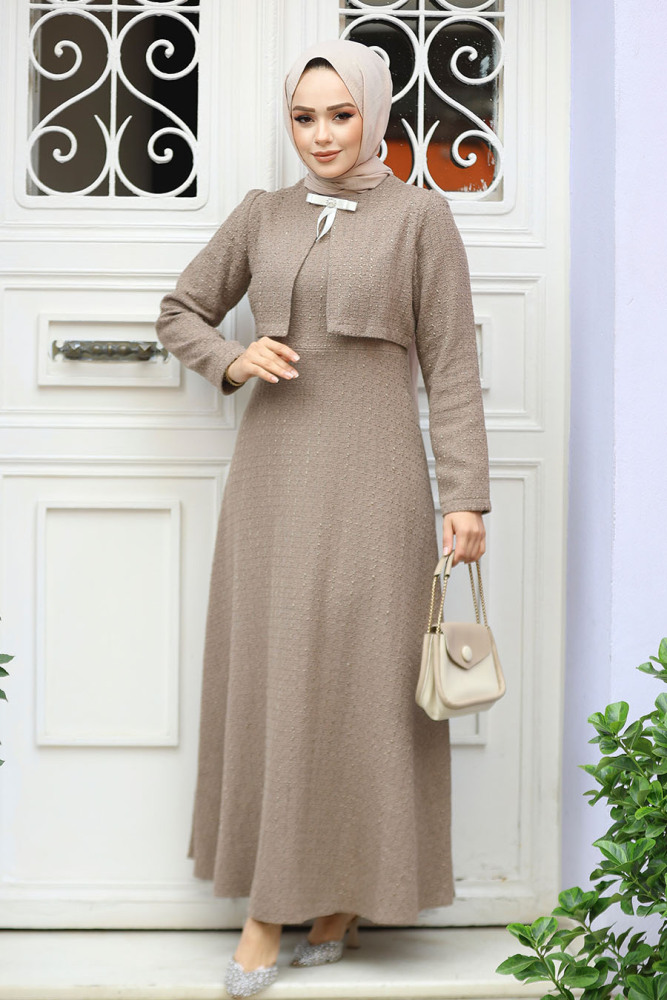 Modest Dark Mink Tweed Dress 61481KV - 3