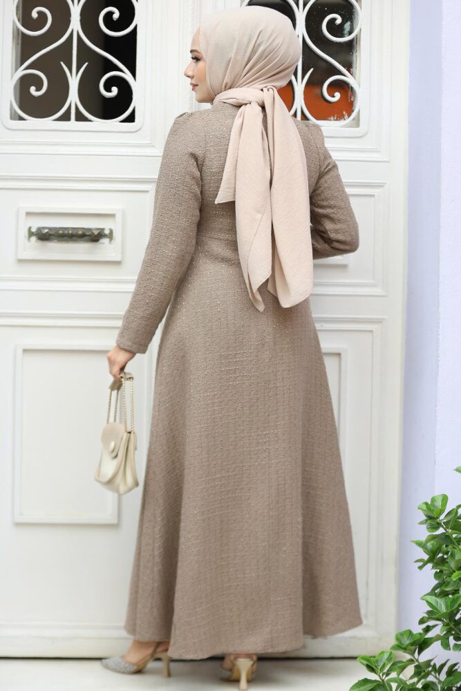 Modest Dark Mink Tweed Dress 61481KV - 4