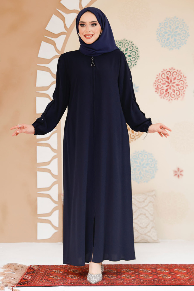 Modest Dark Navy Blue Abaya For Women 45292KL - 2