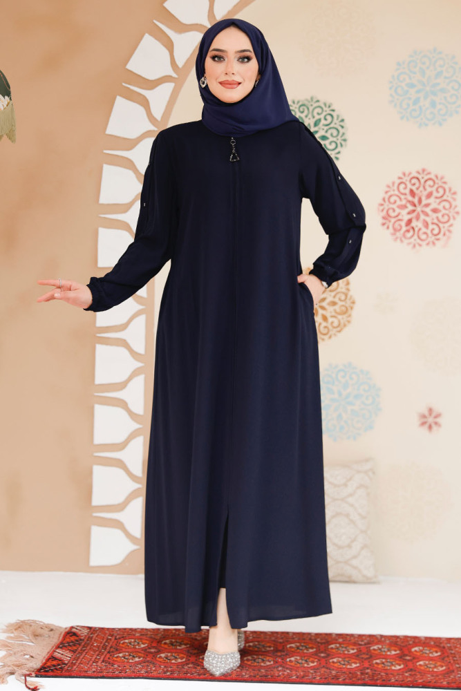 Modest Dark Navy Blue Abaya For Women 45292KL - 3