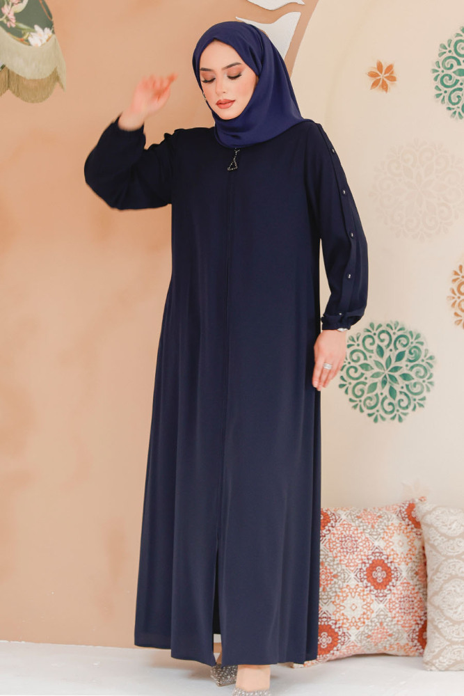 Modest Dark Navy Blue Abaya For Women 45292KL - 4