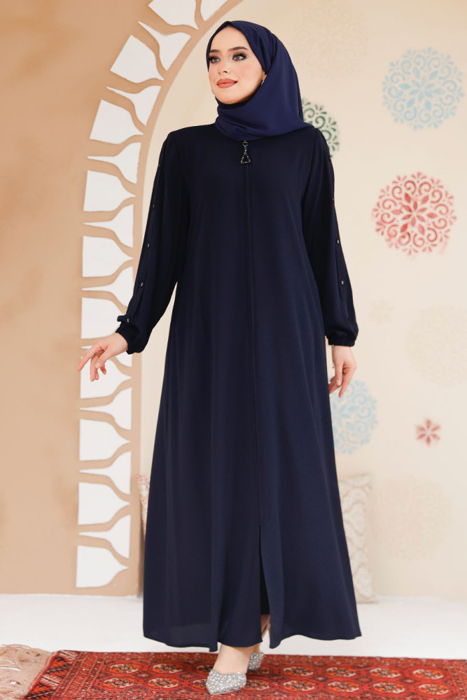 Modest Dark Navy Blue Abaya For Women 45292KL - 5