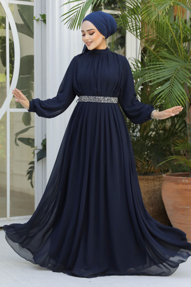 Modest Dark Navy Blue Evening Dress 25888KL - 2