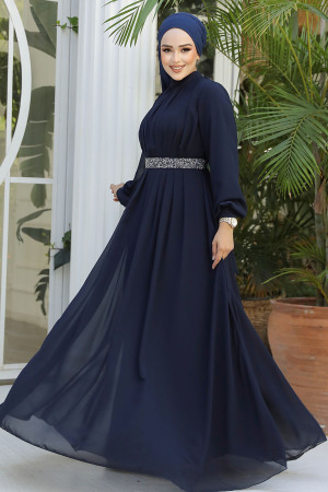 Modest Dark Navy Blue Evening Dress 25888KL - 3