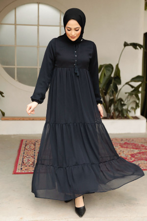 Modest Dark Navy Blue Long Sleeve Dress 22051KL - 2