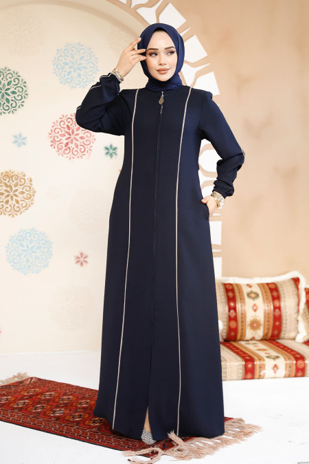 Modest Dark Navy Blue Plus Size Abaya 8148KL - 1