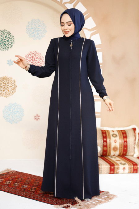 Modest Dark Navy Blue Plus Size Abaya 8148KL - 2
