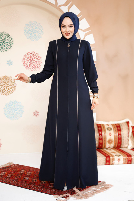 Modest Dark Navy Blue Plus Size Abaya 8148KL - 3