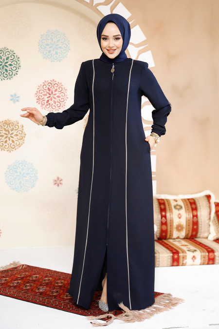 Modest Dark Navy Blue Plus Size Abaya 8148KL - 4