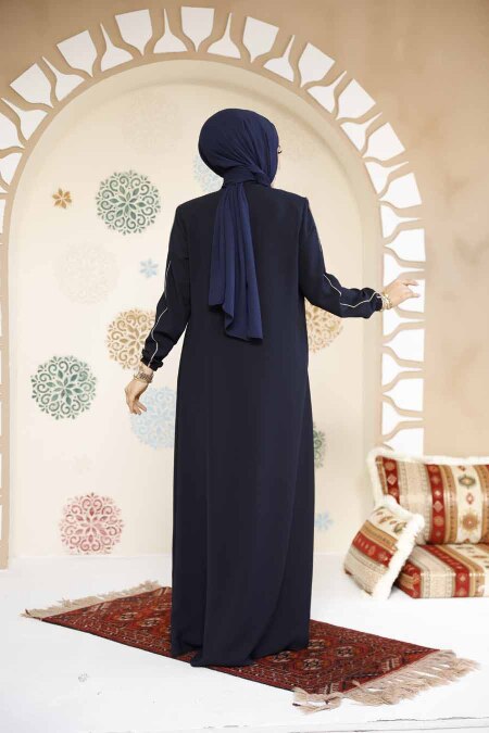 Modest Dark Navy Blue Plus Size Abaya 8148KL - 5