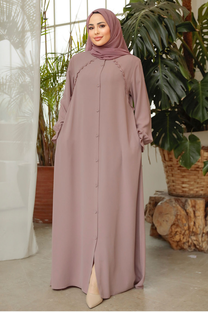 Modest Dark Powder Pink Plus Size Abaya 45275KPD - 1