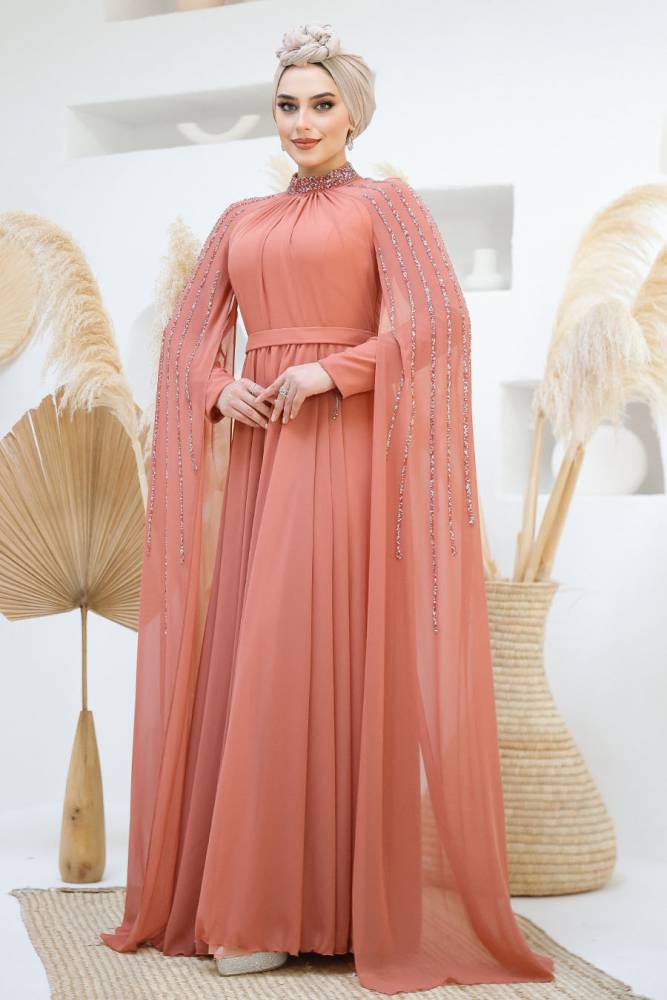 Modest Dark Salmon Pink Bridesmaid Dress 47381KSMN - 2