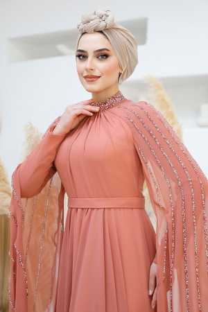 Modest Dark Salmon Pink Bridesmaid Dress 47381KSMN - 4