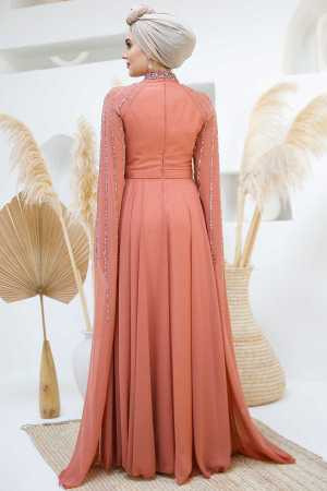 Modest Dark Salmon Pink Bridesmaid Dress 47381KSMN - 5