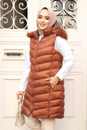 Modest Dark Sunuff Colored İnflatable Vest 80171KTB - 2