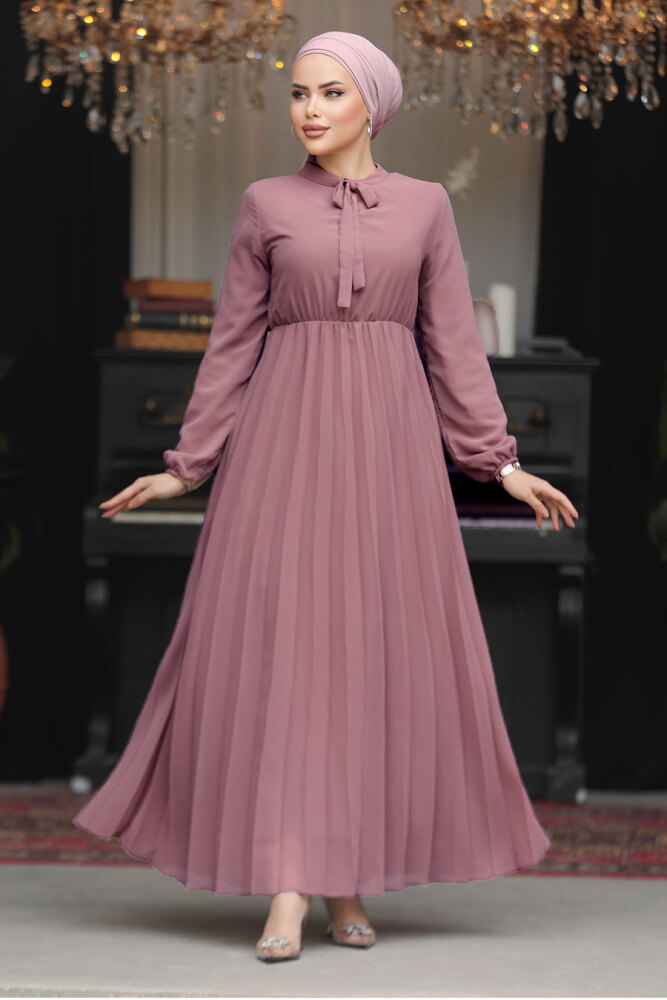 Modest Dusty Rose Chiffon Maxi Dresses 50351GK - 1