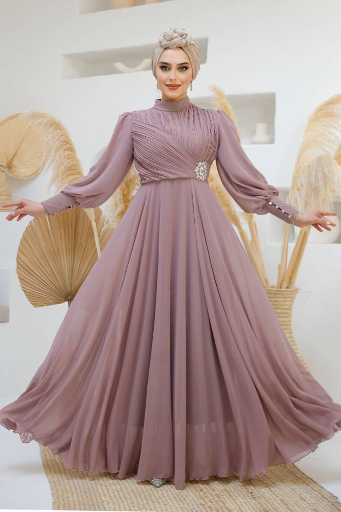 Modest Dusty Rose Engagement Dress 45221GK - 4