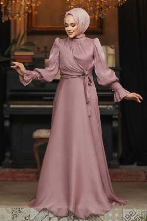 Modest Dusty Rose Evening Dress 48051GK - 3