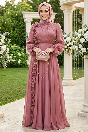 Modest Dusty Rose Evening Long Dress 48571GK - 1
