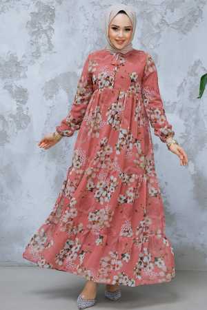 Modest Dusty Rose Floral Long Dress 22053GK - 1