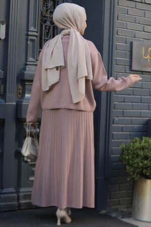 Modest Dusty Rose Knitwear Skirted Dual Suit 40013GK - 3