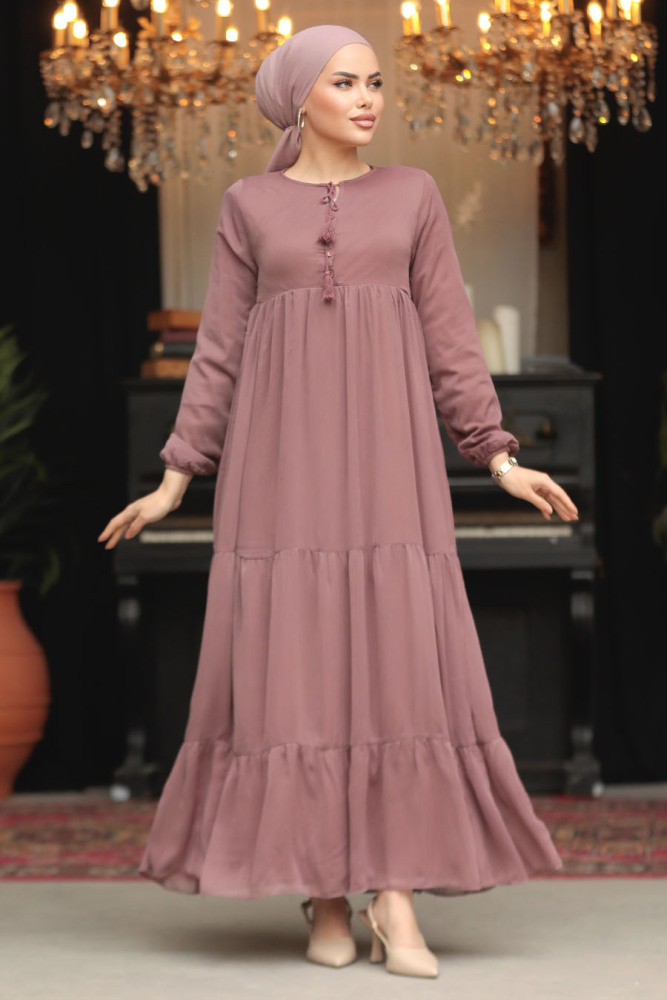 Modest Dusty Rose Long Sleeve Dress 22051GK - 3