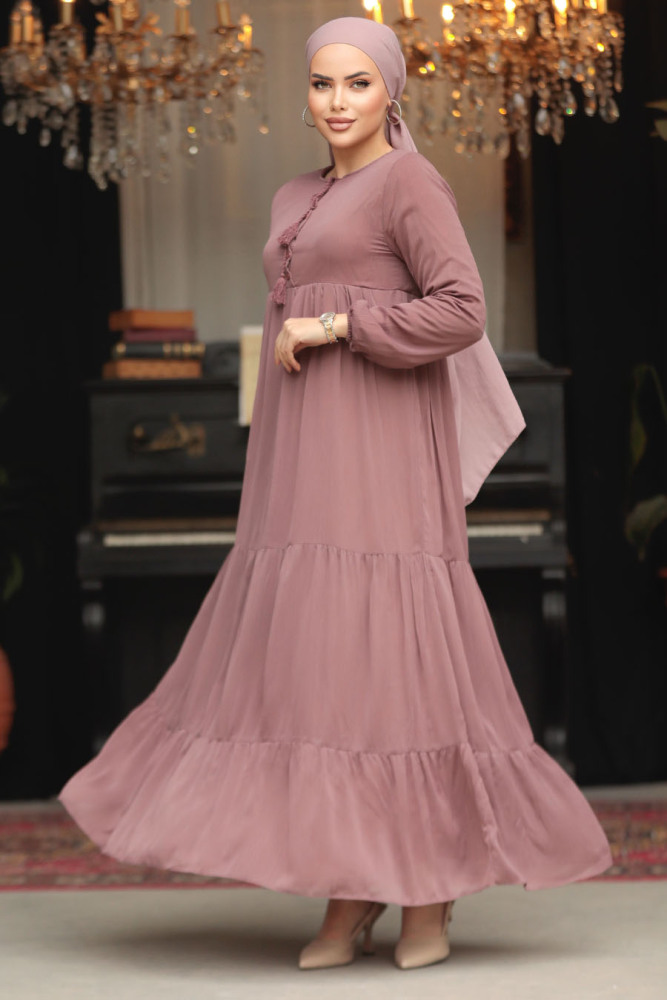 Modest Dusty Rose Long Sleeve Dress 22051GK - 1