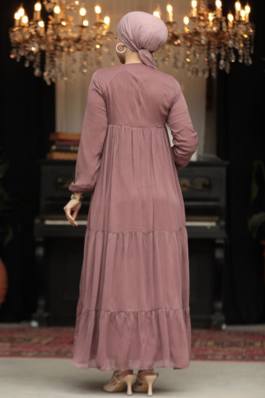 Modest Dusty Rose Long Sleeve Dress 22051GK - 4