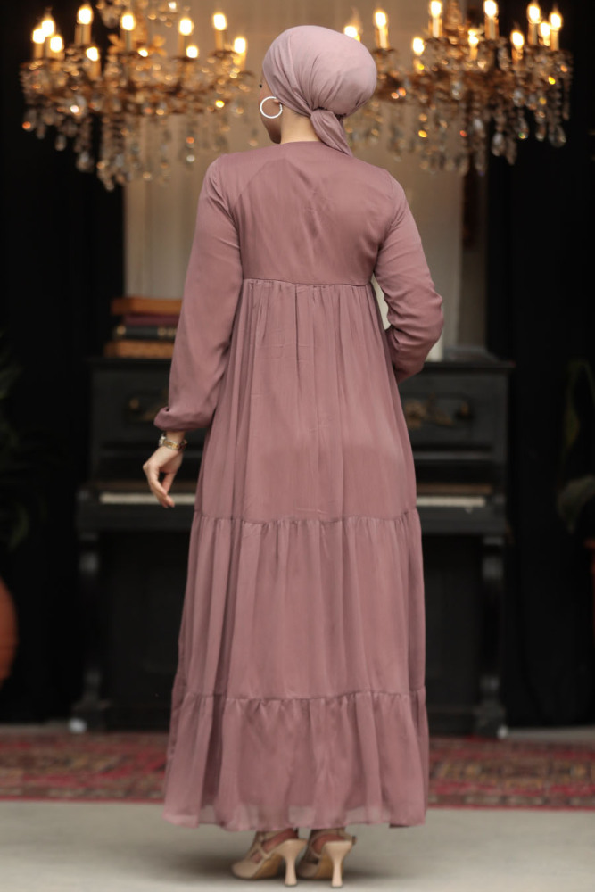 Modest Dusty Rose Long Sleeve Dress 22051GK - 4