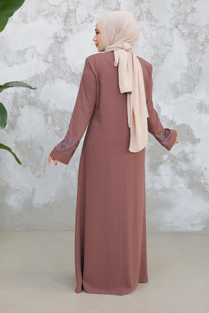 Modest Dusty Rose Plus Size Abaya 18004GK - 4