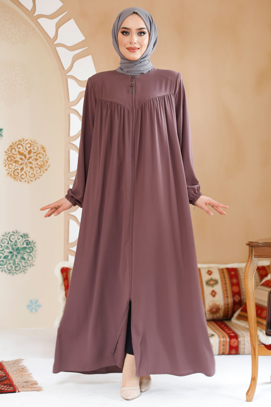 Modest Dusty Rose Plus Size Abaya 45285GK - 1