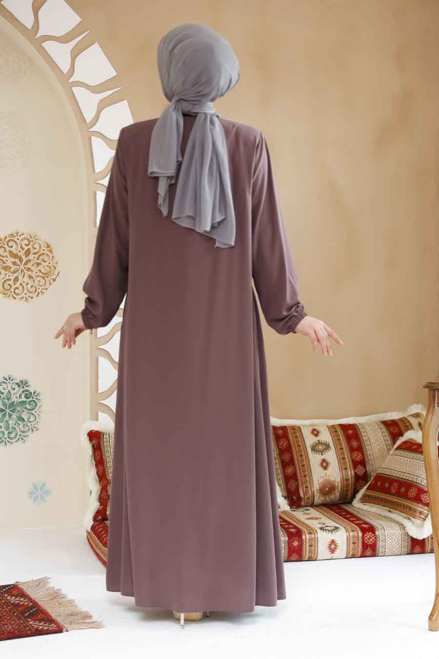 Modest Dusty Rose Plus Size Abaya 45285GK - 4