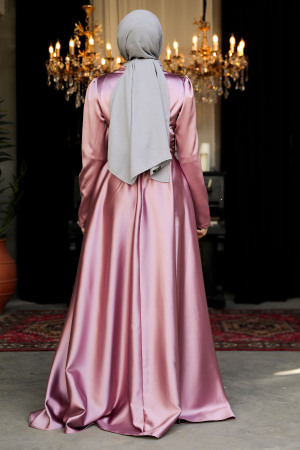 Modest Dusty Rose Satin Bridesmaid Dress 25880GK - 5