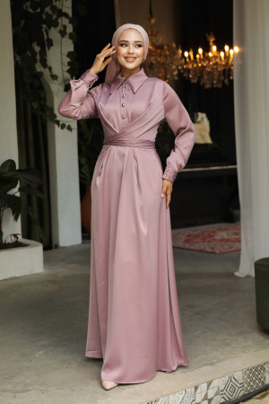 Modest Dusty Rose Satin Dress 45661GK - 1