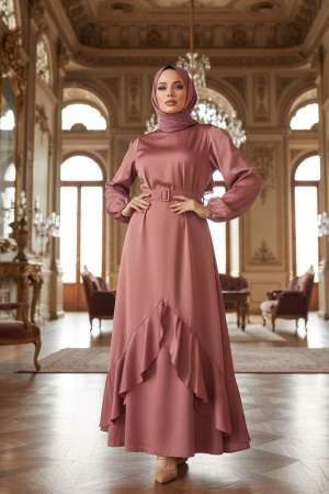 Modest Dusty Rose Satin Dress 45661GK - 1