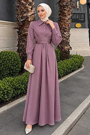 Modest Dusty Rose Satin Dress 45661GK - 1