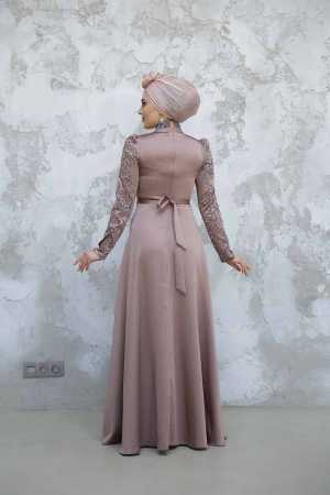 Modest Dusty Rose Satin Evening Dress 4433GK - 3