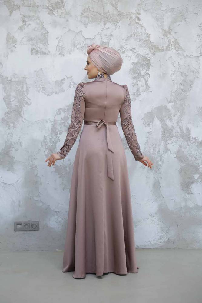 Modest Dusty Rose Satin Evening Dress 4433GK - 3