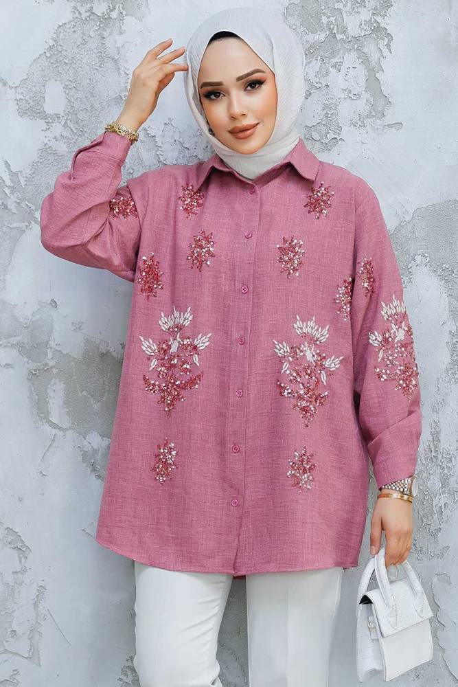 Modest Dusty Rose Shirt Tunic 45270GK - 1