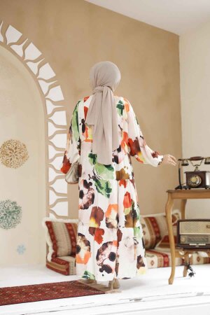 Modest Ecru Eid Dress 24057E - 3