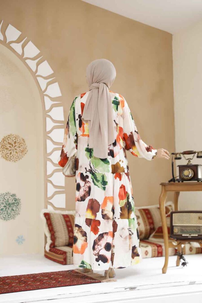 Modest Ecru Eid Dress 24057E - 3