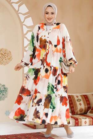 Modest Ecru Eid Dress 24057E - 2