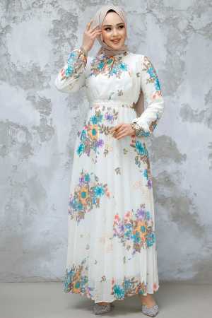 Modest Ecru Floral Dress 34468E - 3