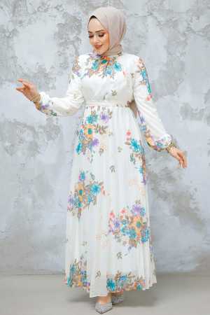 Modest Ecru Floral Dress 34468E - 4