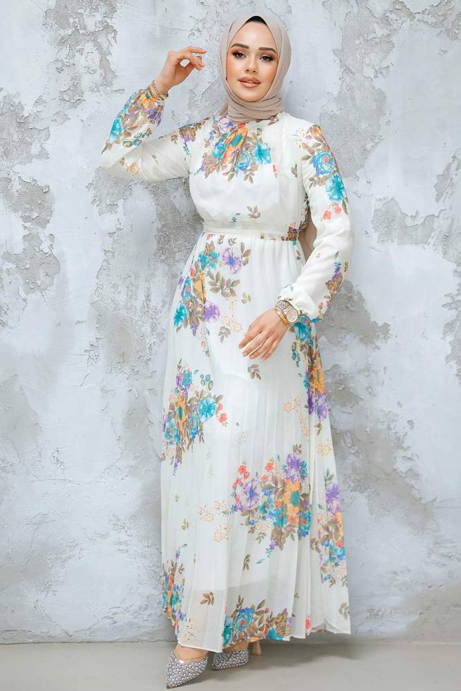 Modest Ecru Floral Dress 34468E - 2