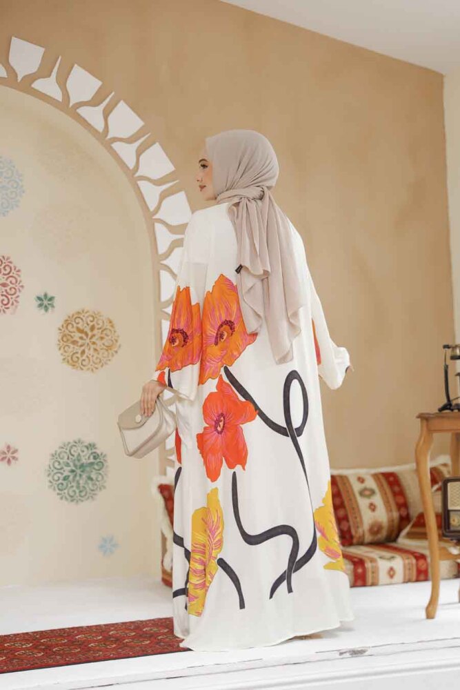 Modest Ecru Floral Long Sleeve Dress 183261E - 3