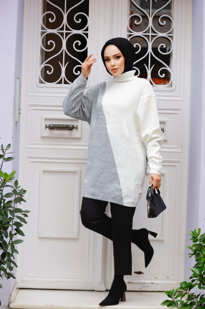 Modest Ecru Knitwear Jumper Tunic 25202E - 1